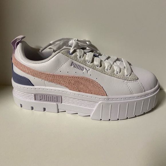 Puma Mayze Platform Sneakers Women’s 7 Lace Up Shoes White Casual New Pink - Picture 5 of 12